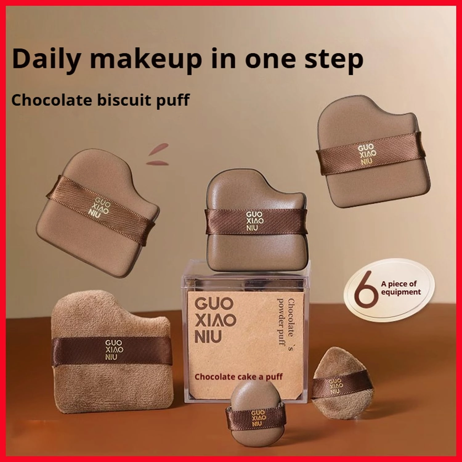 Guoxiaoniu Makeup Puff, Quick Makeup Foundation Puff, 6 PCS Foundation Sponge, Chocolate Biscuit Powder Puff, Mini Powder Puff Collection, Delicate Skin Care (2box（12pcs）)