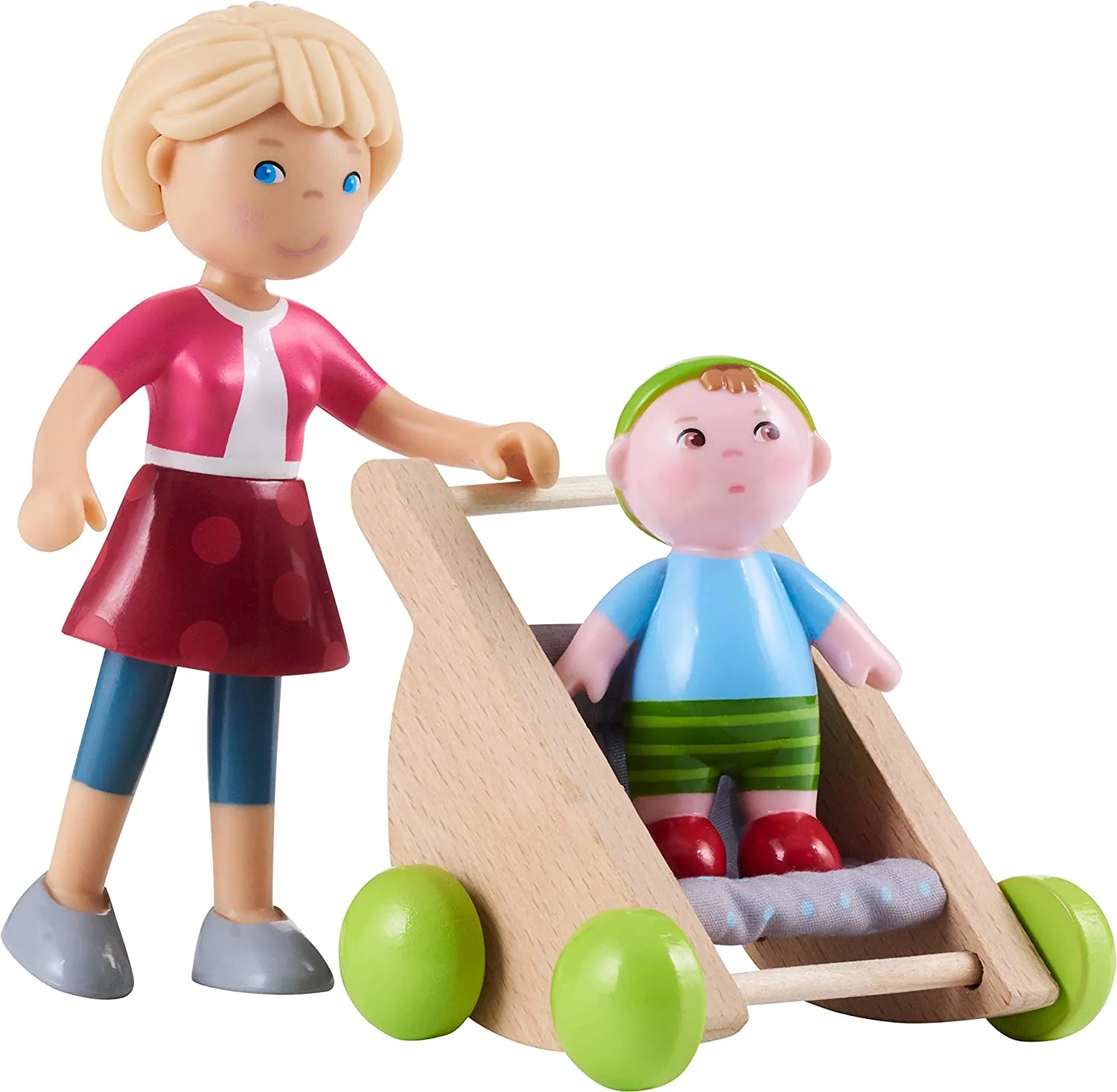HABA LITTLE FRIENDS DOLLS MAMA MELANIE AND BABY KILIAN WITH STROLLER
