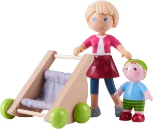 HABA Little Friends Mom Melanie and Baby Liam Dollhouse Figures with Stroller