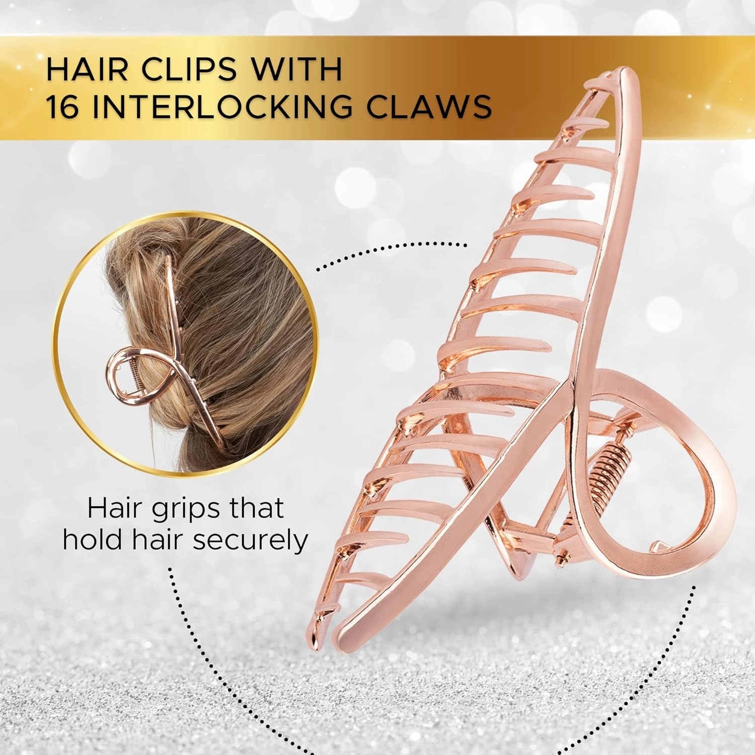 Hair Clips, Large Banana Hair Claw Clips for Strong Hold, Women's Hair Accessories, Metal Hair Grips, 2Pcs (Rose Gold, Pewter)