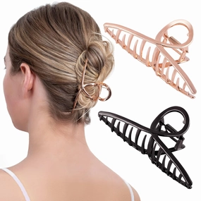 Hair Clips, Large Banana Hair Claw Clips for Strong Hold, Women's Hair Accessories, Metal Hair Grips, 2Pcs (Rose Gold, Pewter)