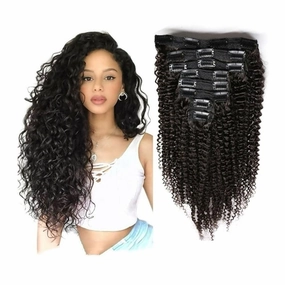 Hair Extensions Deep Wave Clip In Human Hair Extensions 8Pcs 120g 12-26 Inch Full Head Brazilian Remy Hair Extensions Clip in Curly Hair Extension for Women Hair Pieces(14 Inch)