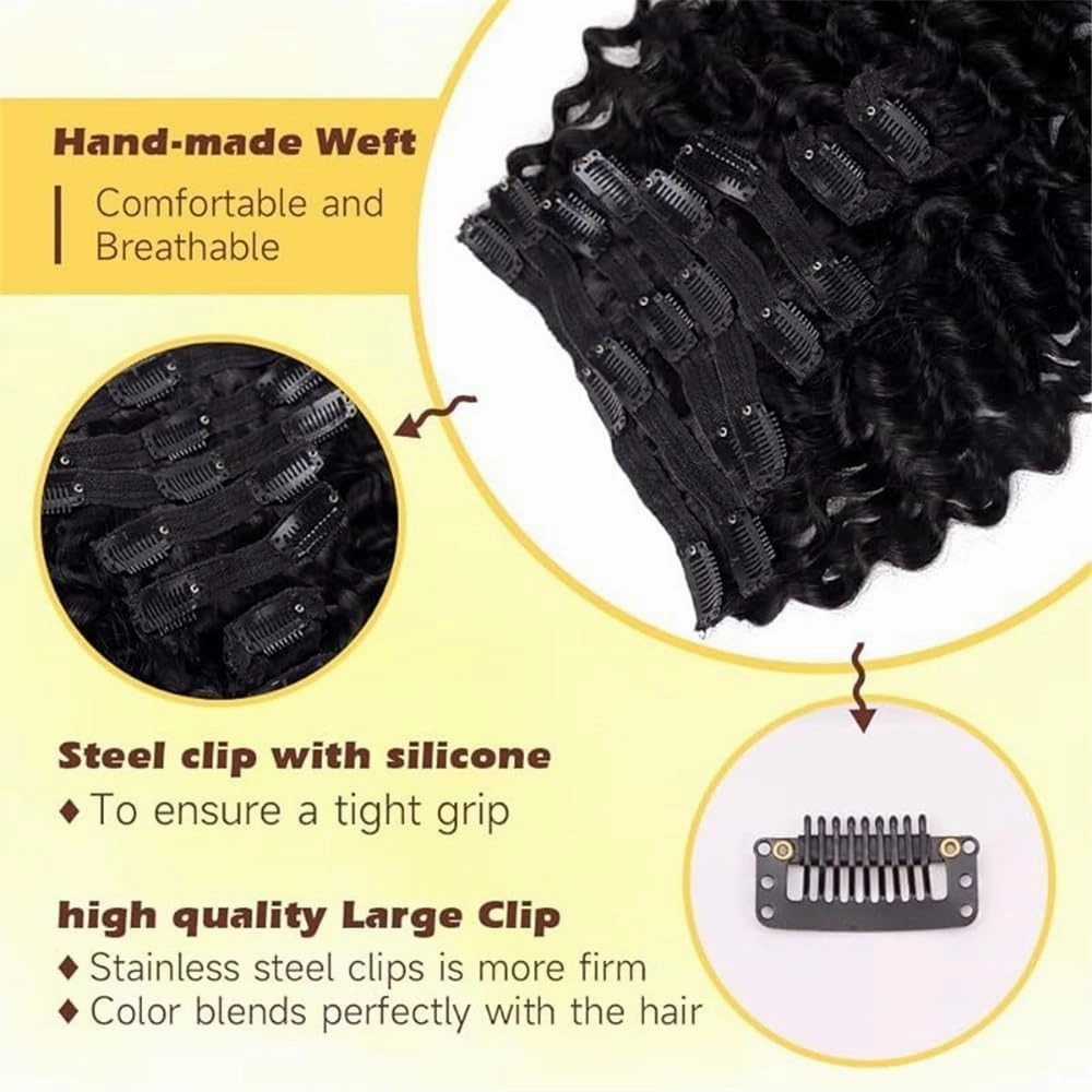 Hair Extensions Deep Wave Clip In Human Hair Extensions 8Pcs 120g 12-26 Inch Full Head Brazilian Remy Hair Extensions Clip in Curly Hair Extension for Women Hair Pieces(14 Inch)