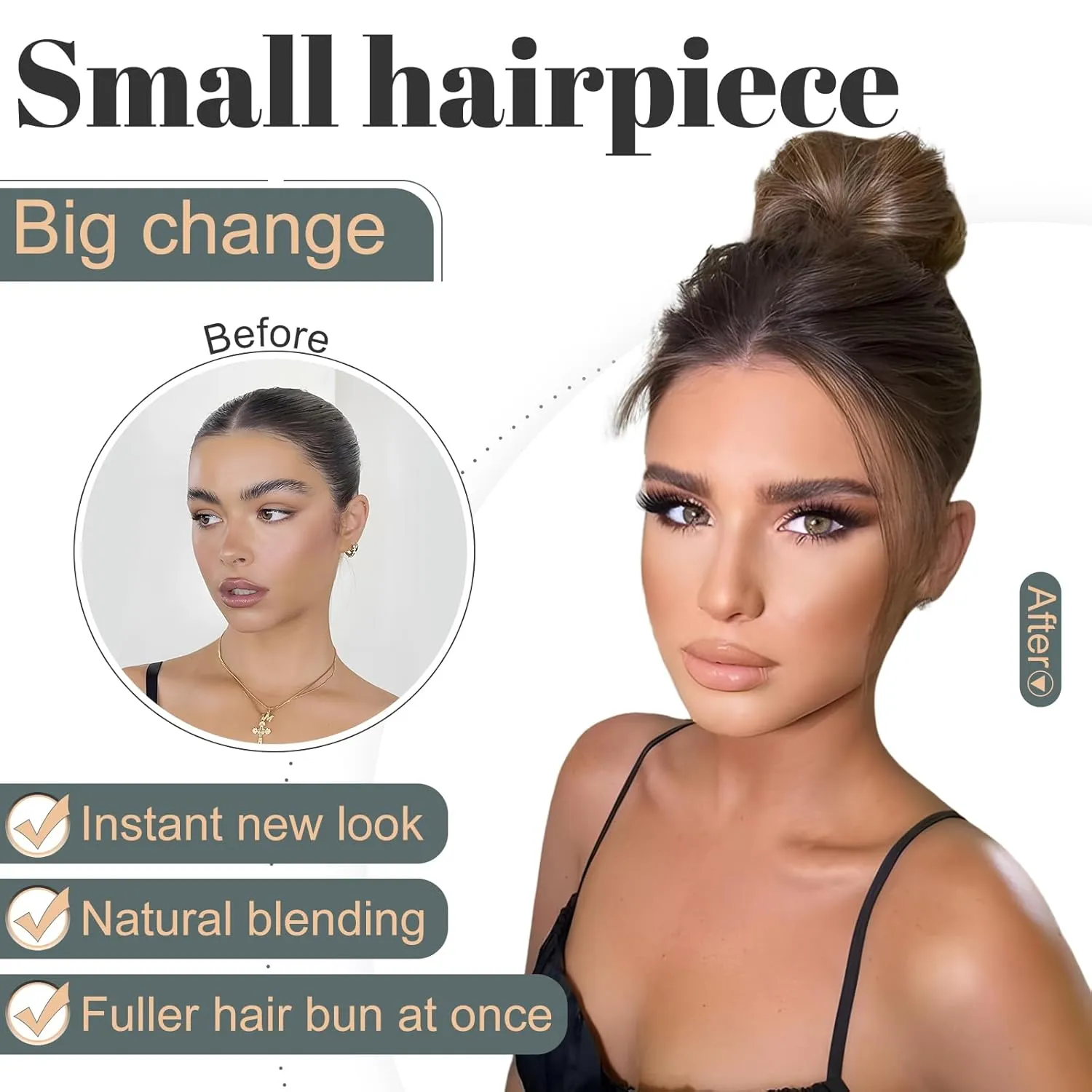 Hairro 2PCS Messy Bun Hair Piece Human Hair Scrunchies Updo Hairpieces For Women Remy Donot Elegant Chignon with Stretchy Elastic Rubber Band 46g #06 Light Brown