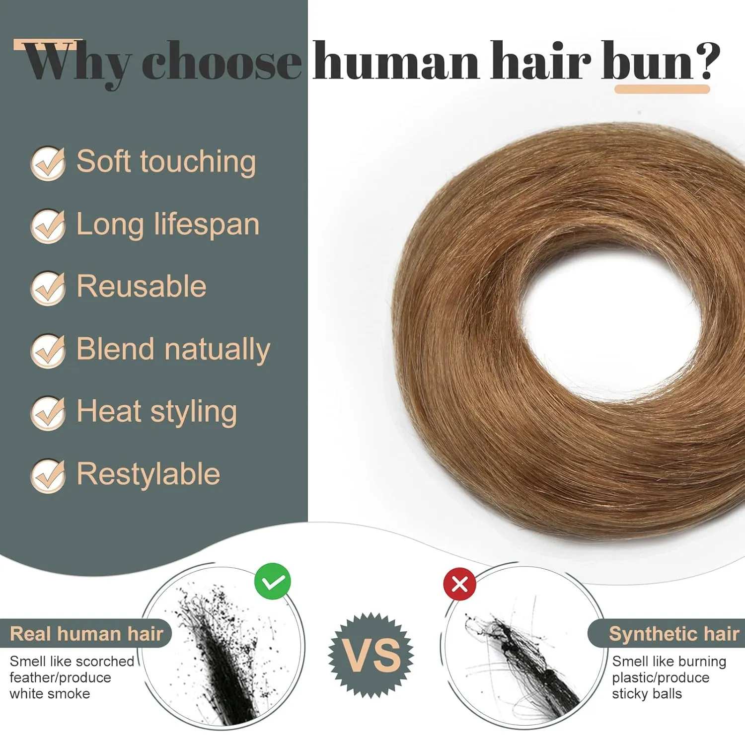 Hairro 2PCS Messy Bun Hair Piece Human Hair Scrunchies Updo Hairpieces For Women Remy Donot Elegant Chignon with Stretchy Elastic Rubber Band 46g #06 Light Brown