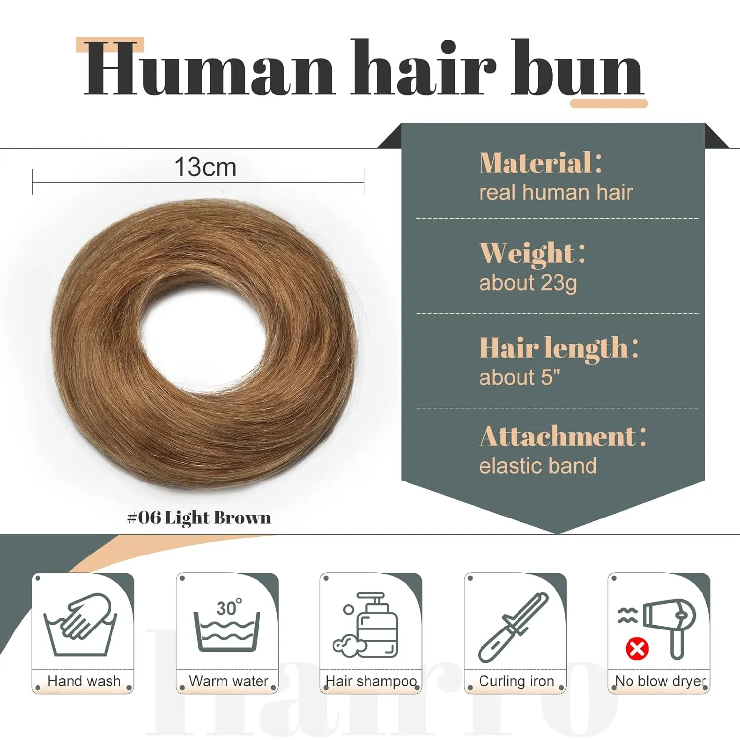 Hairro 2PCS Messy Bun Hair Piece Human Hair Scrunchies Updo Hairpieces For Women Remy Donot Elegant Chignon with Stretchy Elastic Rubber Band 46g #06 Light Brown