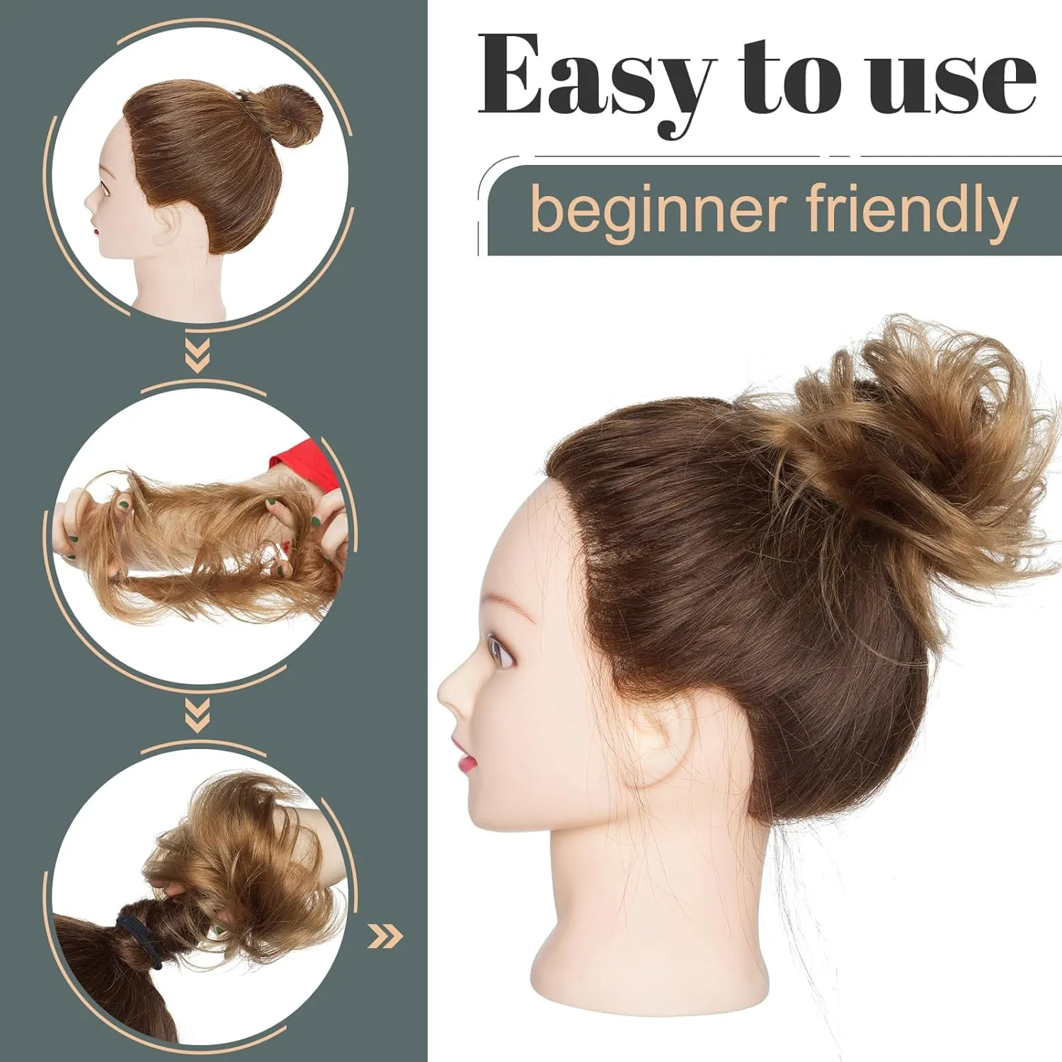 Hairro 2PCS Messy Bun Hair Piece Human Hair Scrunchies Updo Hairpieces For Women Remy Donot Elegant Chignon with Stretchy Elastic Rubber Band 46g #06 Light Brown