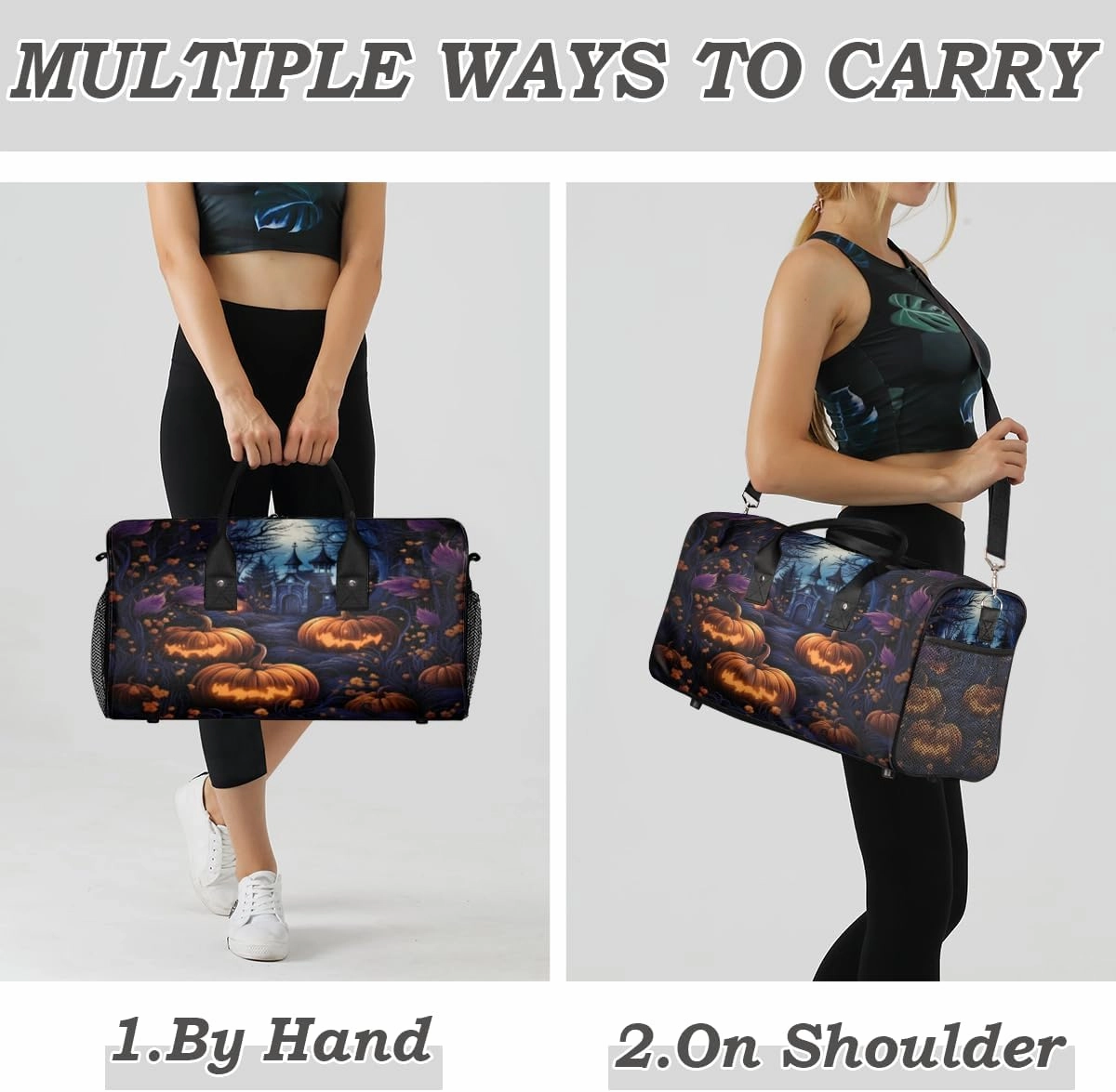 Halloween Travel Duffle Bag for Women Men Foldable Waterproof Weekender Bag Carry on Tote for Overnight Sports Gym Halloween Castle