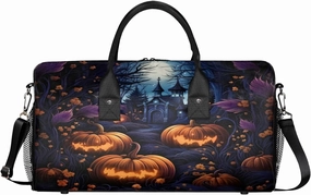 Halloween Travel Duffle Bag for Women Men Foldable Waterproof Weekender Bag Carry on Tote for Overnight Sports Gym Halloween Castle