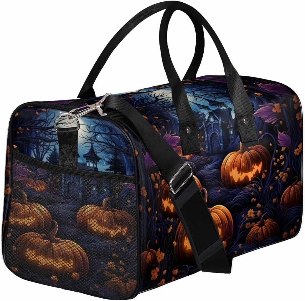 Halloween Travel Duffle Bag for Women Men Foldable Waterproof Weekender Bag Carry on Tote for Overnight Sports Gym Halloween Castle