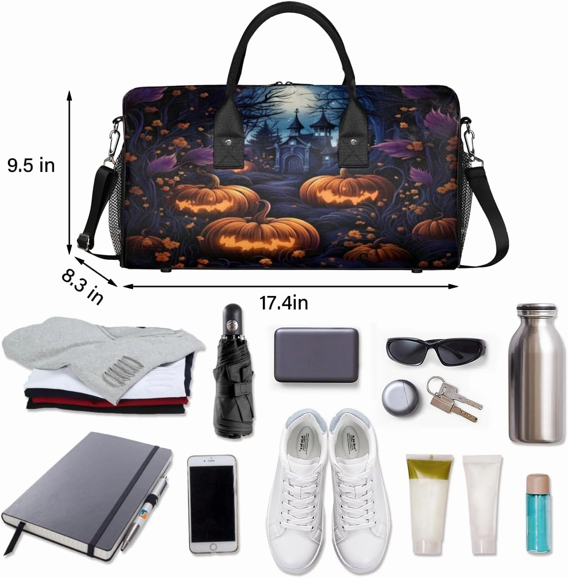 Halloween Travel Duffle Bag for Women Men Foldable Waterproof Weekender Bag Carry on Tote for Overnight Sports Gym Halloween Castle