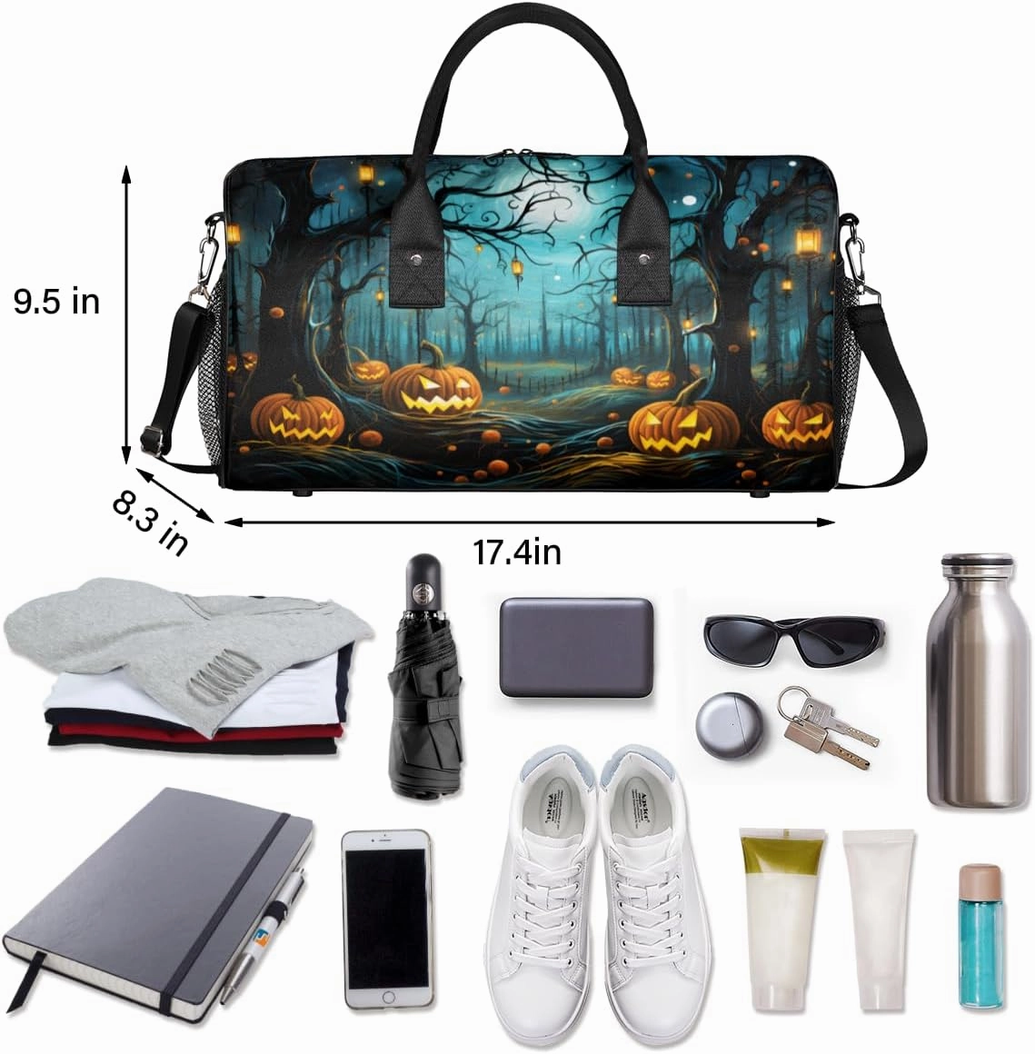 Halloween Travel Duffle Bag for Women Men Foldable Waterproof Weekender Bag Carry on Tote for Overnight Sports Gym Pumpkin