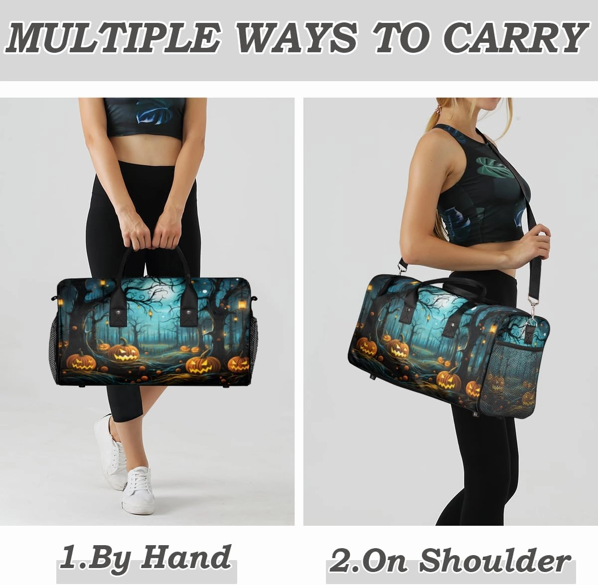 Halloween Travel Duffle Bag for Women Men Foldable Waterproof Weekender Bag Carry on Tote for Overnight Sports Gym Pumpkin