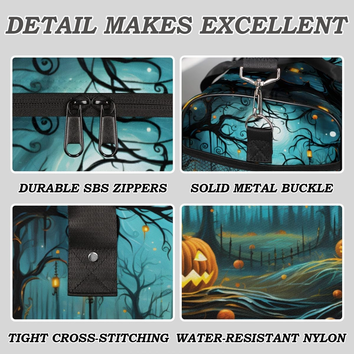 Halloween Travel Duffle Bag for Women Men Foldable Waterproof Weekender Bag Carry on Tote for Overnight Sports Gym Pumpkin