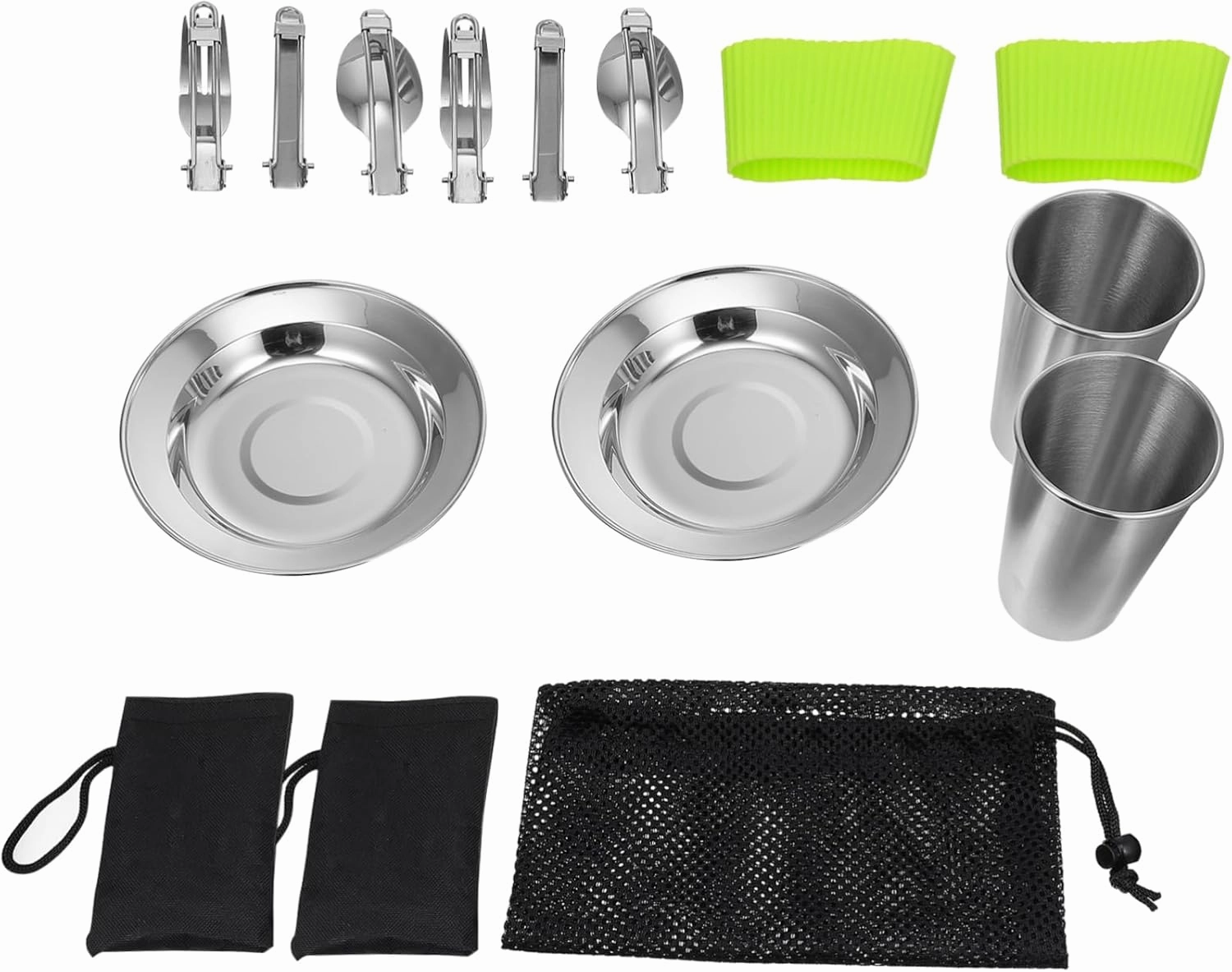 HANABASS 1 Set Portable Stainless Steel Camping Utensil Set Lightweight and Durable Outdoor Tableware Kit for Campfire Cooking Picnic and to Clean and Carry