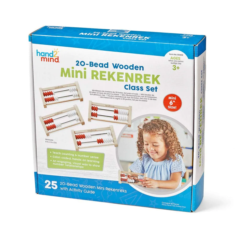 hand2mind Mini 20-Bead Wooden Rekenrek Class Set, Number Rack for Kids, Abacus for Kids, Counting Beads, Math Counters, Educational Toys for Elementary, Math Manipulatives (Set of 25)