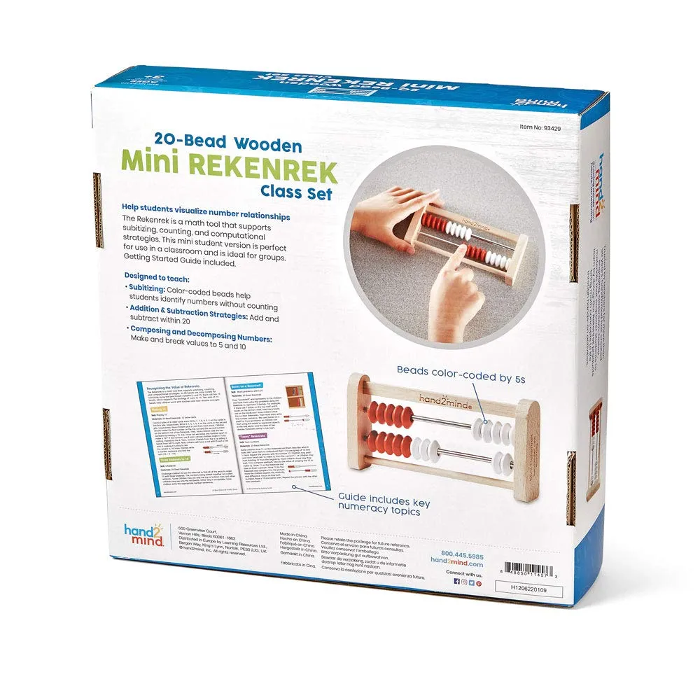 hand2mind Mini 20-Bead Wooden Rekenrek Class Set, Number Rack for Kids, Abacus for Kids, Counting Beads, Math Counters, Educational Toys for Elementary, Math Manipulatives (Set of 25)