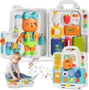 Hangrui Montessori Toys for 1 Year Old, Musical Busy Board, Learning Sensory Toddler Toys for 1-3, Motor Skills Developmental Toy for 12-18 Month, Birthday Gift Travel Toys for 1  Year Old Boy Girl