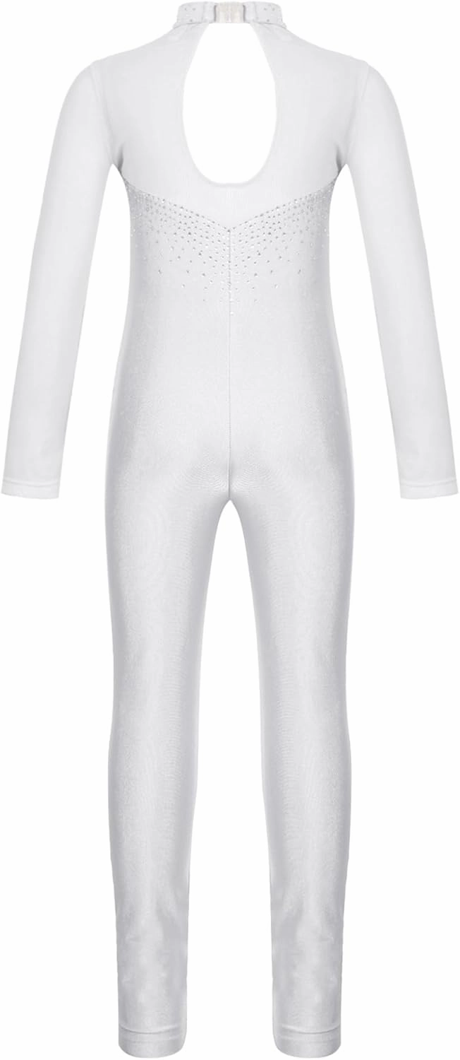 Hansber Gymnastics Leotard Unitards for Girls Long Sleeve Rhinestone Full Body Bodysuit Figure Skating Jumpsuit