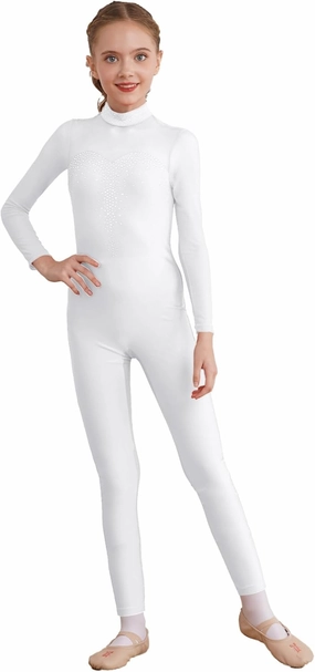 Hansber Gymnastics Leotard Unitards for Girls Long Sleeve Rhinestone Full Body Bodysuit Figure Skating Jumpsuit
