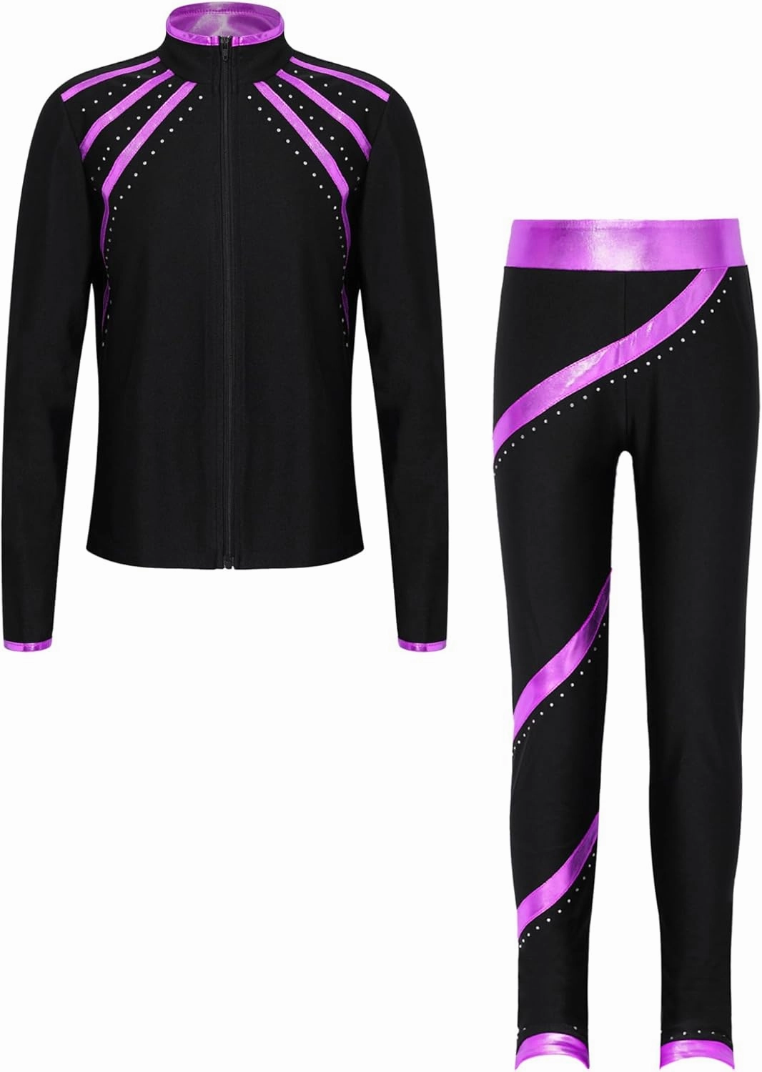 Hansber Kids Girls 2Pcs Figure Skating Suit Ice Skating Jacket with Practice Leggings Criss Cross Ice Skating Pants Set
