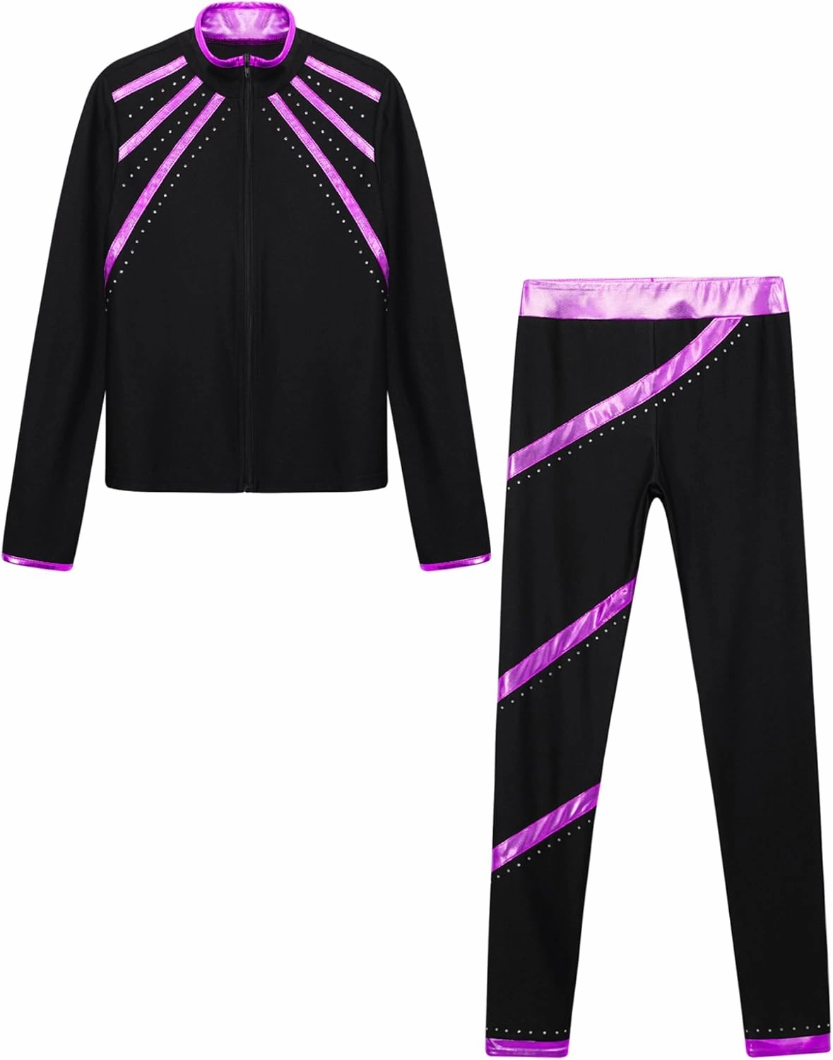 Hansber Kids Girls 2Pcs Figure Skating Suit Ice Skating Jacket with Practice Leggings Criss Cross Ice Skating Pants Set