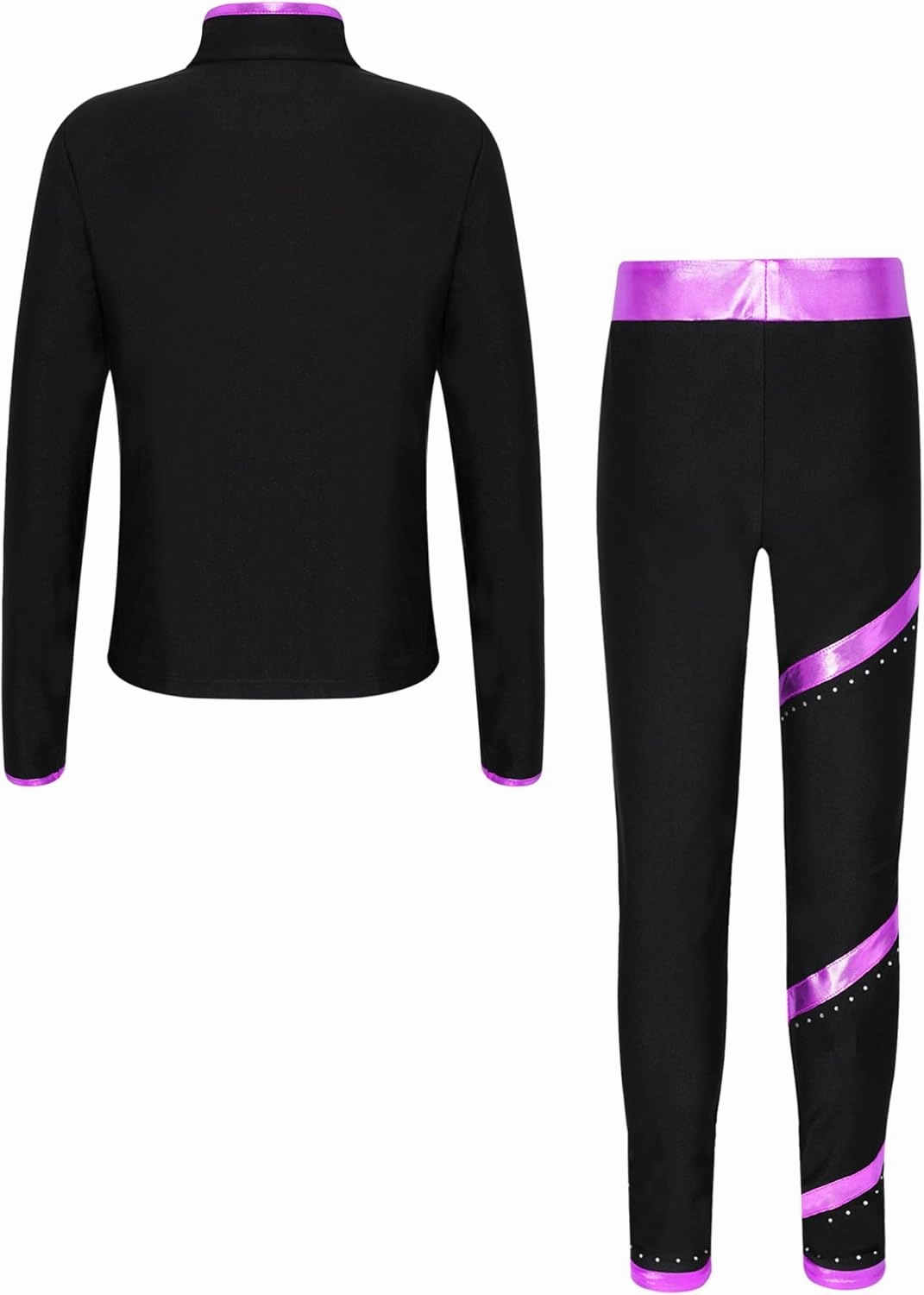 Hansber Kids Girls 2Pcs Figure Skating Suit Ice Skating Jacket with Practice Leggings Criss Cross Ice Skating Pants Set