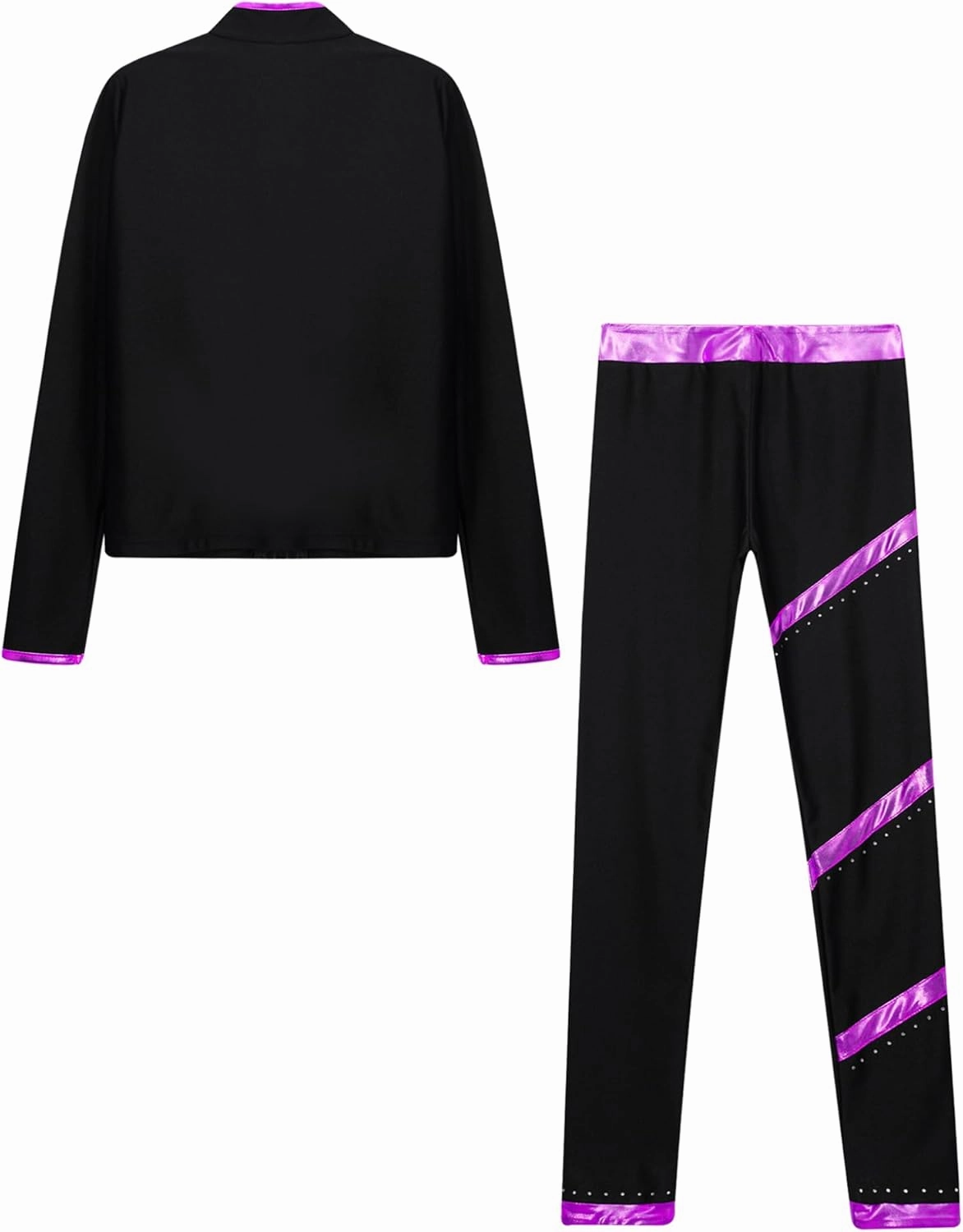 Hansber Kids Girls 2Pcs Figure Skating Suit Ice Skating Jacket with Practice Leggings Criss Cross Ice Skating Pants Set