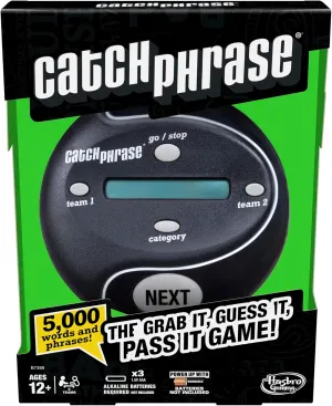 Hasbro Gaming Catch Phrase Electronic Game | Fun Active Handheld Party Games for Adults, Teens, and Kids | Ages 12  | 4 or More Players, 2 Teams | Portable Family Travel Games (Amazon Exclusive)