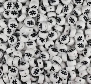 Hashtag Beads, Alphabet Beads, Black and White Letter Beads, 7mm Beads, Fun Beads, DIY Beads, Name Beads, Word Beads