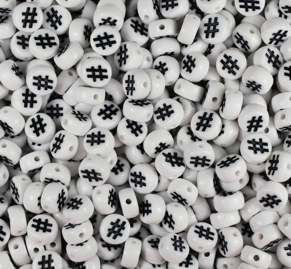 Hashtag Beads, Alphabet Beads, Black and White Letter Beads, 7mm Beads, Fun Beads, DIY Beads, Name Beads, Word Beads