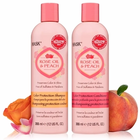 HASK ROSE OIL   PEACH Shampoo and Conditioner Set - Color Protecting for All Hair Types, Sulfate-Free, Paraben-Free, Cruelty-Free - 1 Shampoo and 1 Conditioner