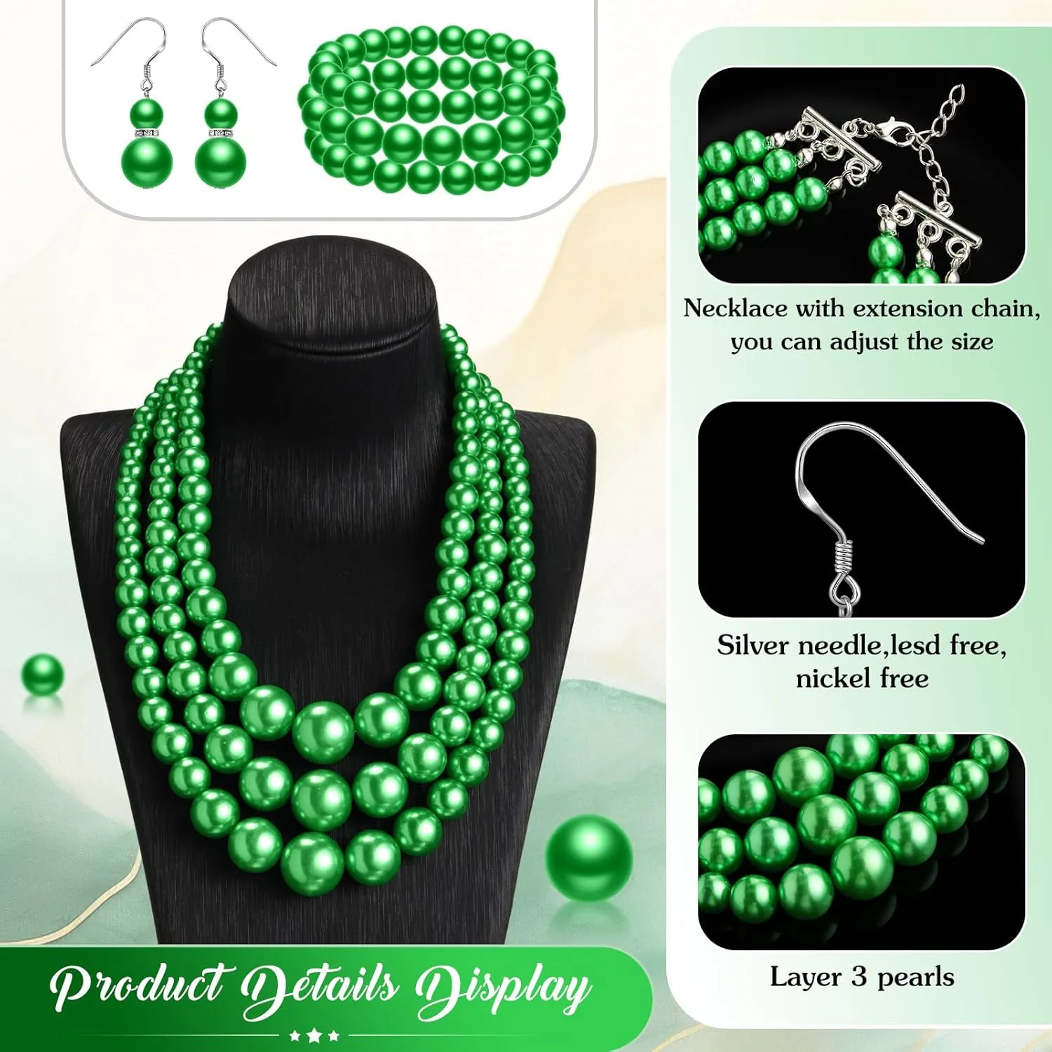 Haysandy 1920s Pearl Necklace for Women Costume Jewelry Set Faux Pearl Necklace Bracelet Earring for Party Wedding Gift