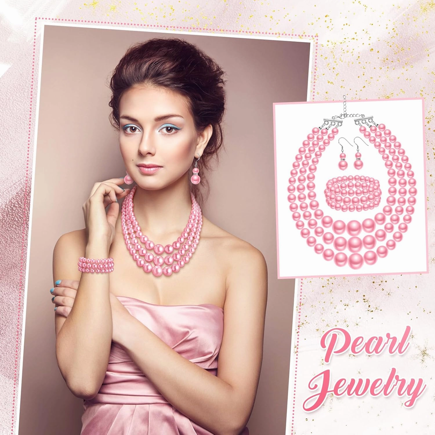 Haysandy 1920s Pearl Necklace for Women Costume Jewelry Set Faux Pearl Necklace Bracelet Earring for Party Wedding Gift