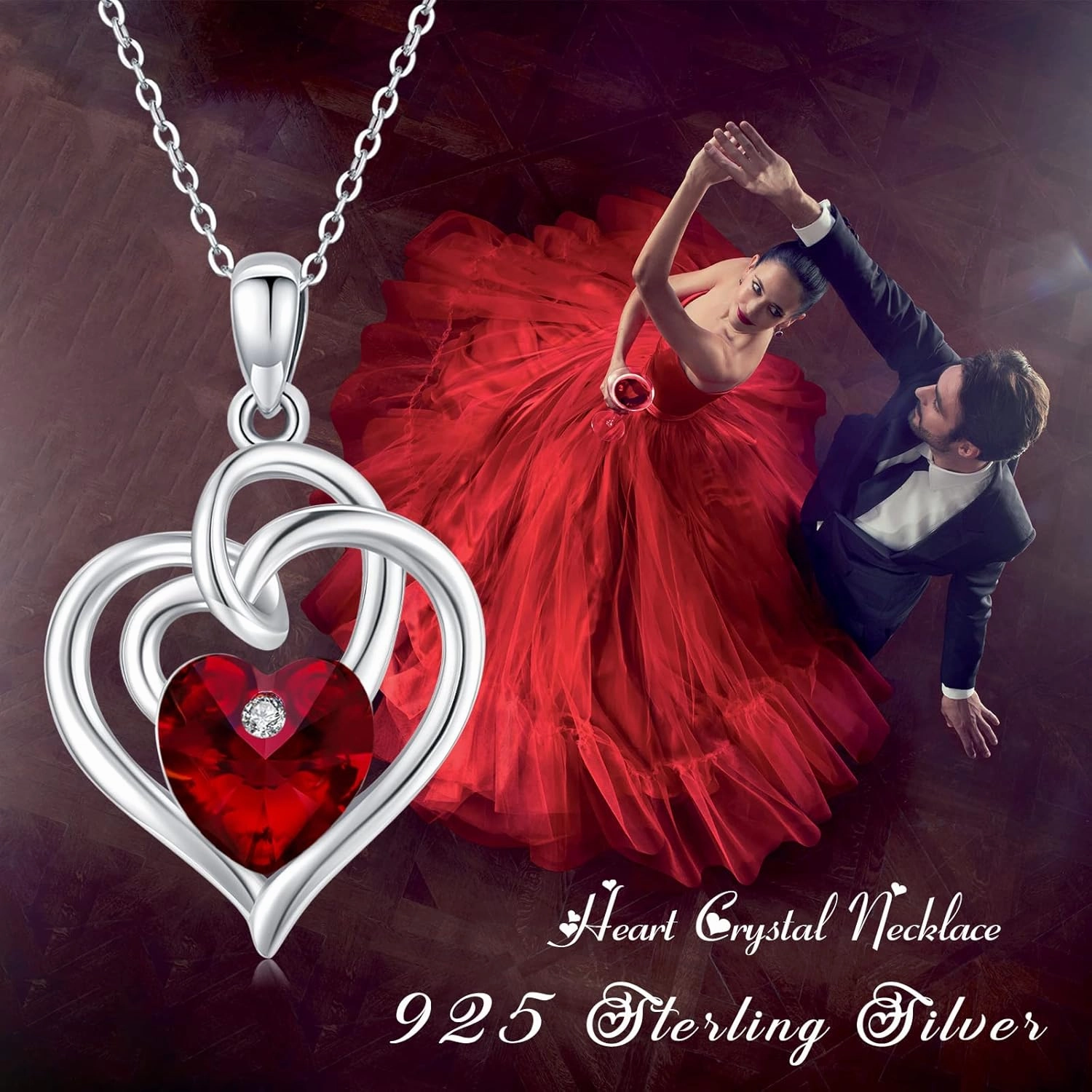 Heart Birthstone Necklace for Women 925 Sterling Silver Birthstone Necklace Double Heart Austrian Crystal Pendant Anniversary Birthday Jewelry Gifts for Her Mom Wife Mother's Day