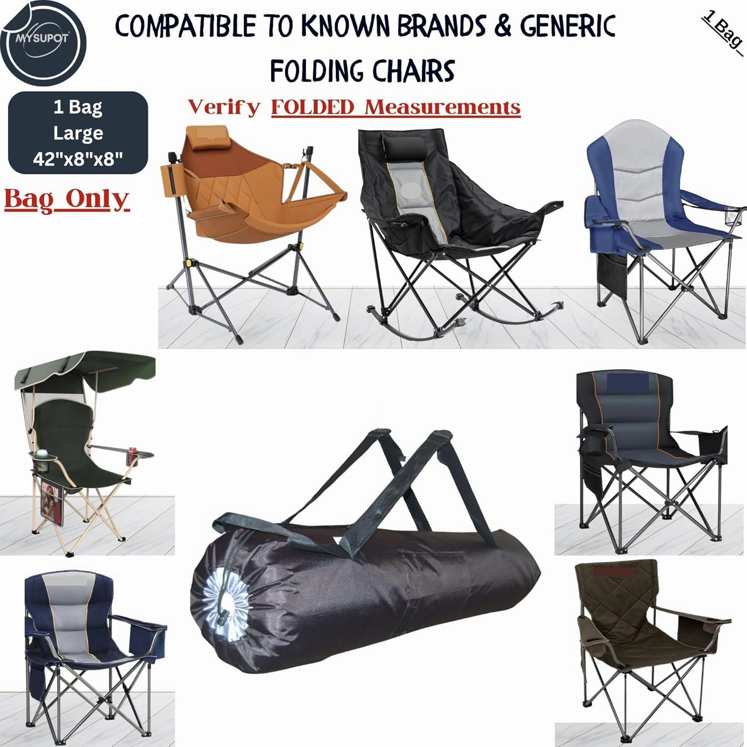 Heavy Duty 1 Bag Camping Chair Bag Backpack. Bag for Tent, Folding, Portable, Rocking, Beach or Camp Chair. 600D Oxford Polyester (Black, Large 42"X8"x8")