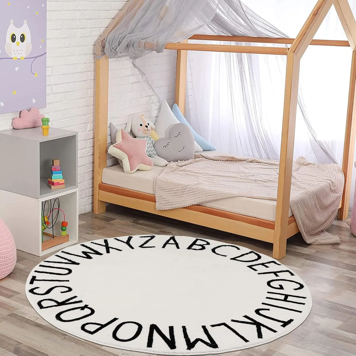 HEBE Kids Play Rug 4ft ABC Alphabet Numbers Shapes Educational Kid Area Rug Washable Baby Crawling Mat Non Slip Kid Play Mat Carpet for Girl Boy Bedroom Playroom