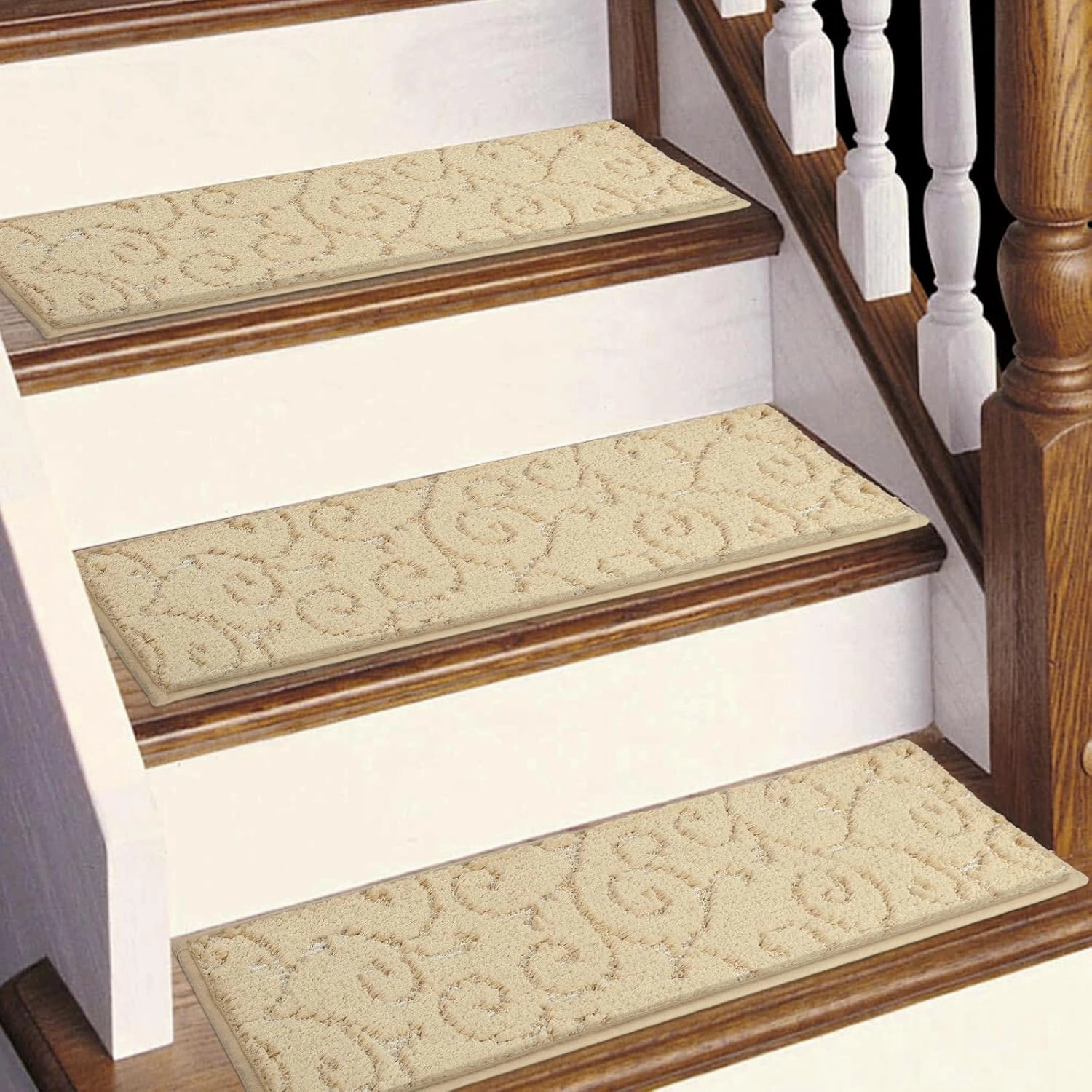 HEBE Carpet Stair Treads Non Slip 15 PCS 8" X 30" Edging Stair Runner for Wooden Steps Indoor Self Adhesive Stair Rugs Runners Reusable Staircase Step Treads Mat for Kids,Elders,Pets
