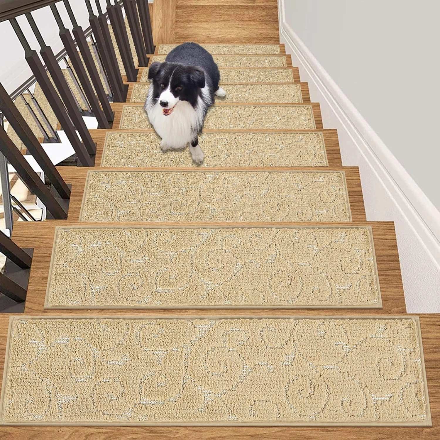 HEBE Carpet Stair Treads Non Slip 15 PCS 8" X 30" Edging Stair Runner for Wooden Steps Indoor Self Adhesive Stair Rugs Runners Reusable Staircase Step Treads Mat for Kids,Elders,Pets
