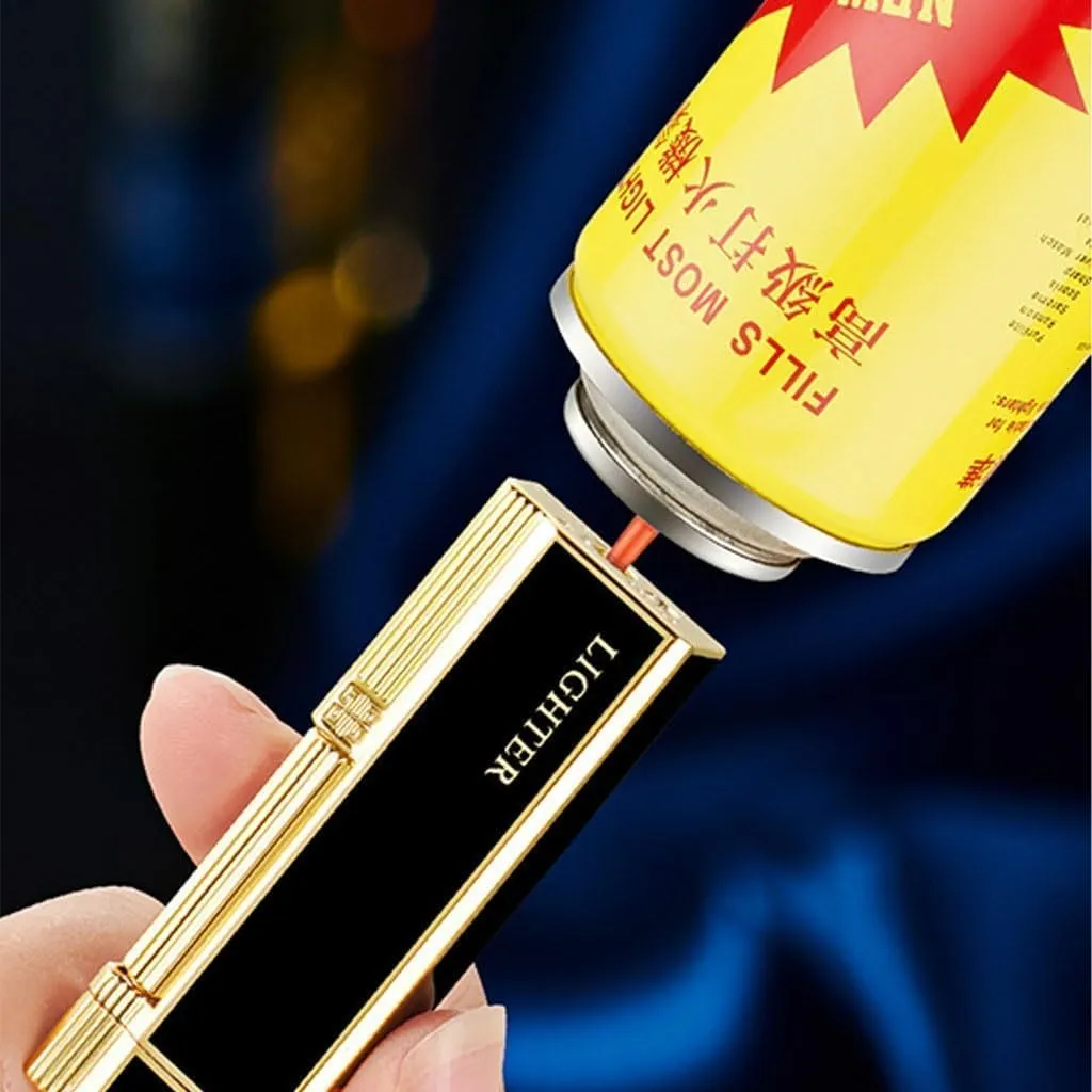 Heirloom-Grade Brass Lighter - Adjustable Soft Flame Torch with User-Serviceable Flint System, Vintage Butane Ignition for Cigar & Candle Accent, Timeless Gift Set with Leather Pouch(#4)