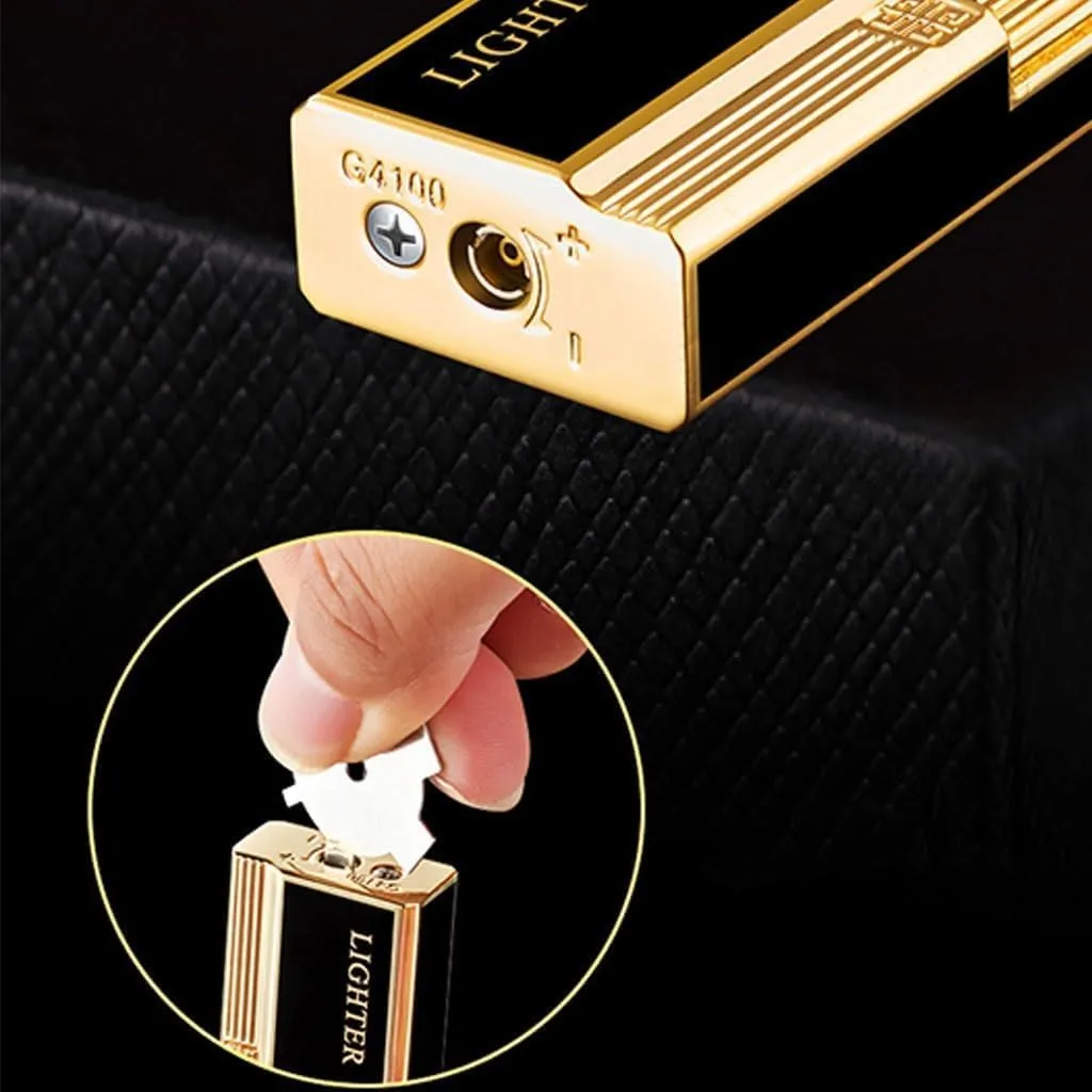 Heirloom-Grade Brass Lighter - Adjustable Soft Flame Torch with User-Serviceable Flint System, Vintage Butane Ignition for Cigar & Candle Accent, Timeless Gift Set with Leather Pouch(#4)