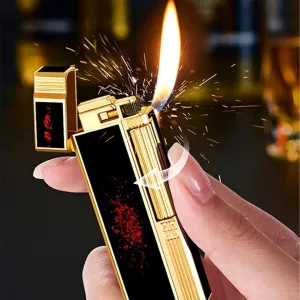 Heirloom-Grade Brass Lighter - Adjustable Soft Flame Torch with User-Serviceable Flint System, Vintage Butane Ignition for Cigar & Candle Accent, Timeless Gift Set with Leather Pouch(#4)