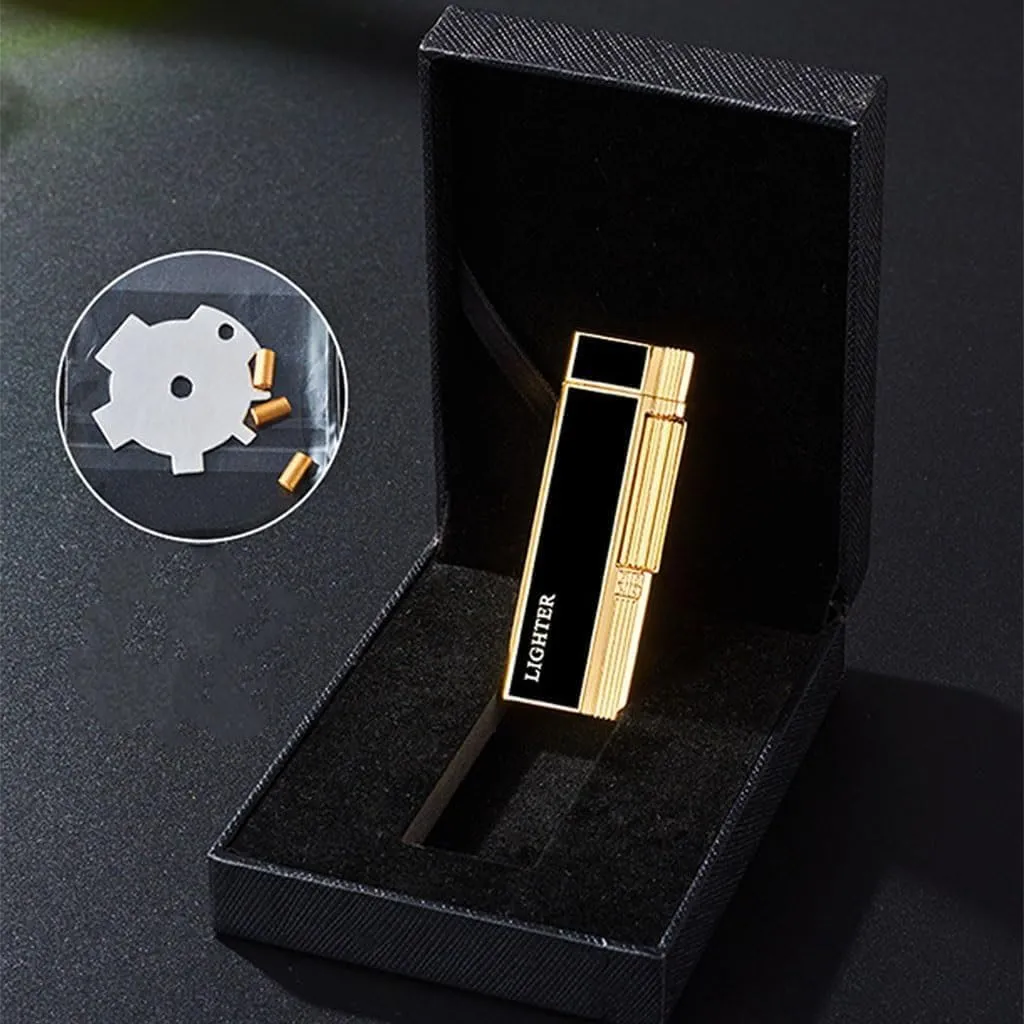 Heirloom-Grade Brass Lighter - Adjustable Soft Flame Torch with User-Serviceable Flint System, Vintage Butane Ignition for Cigar & Candle Accent, Timeless Gift Set with Leather Pouch(#4)