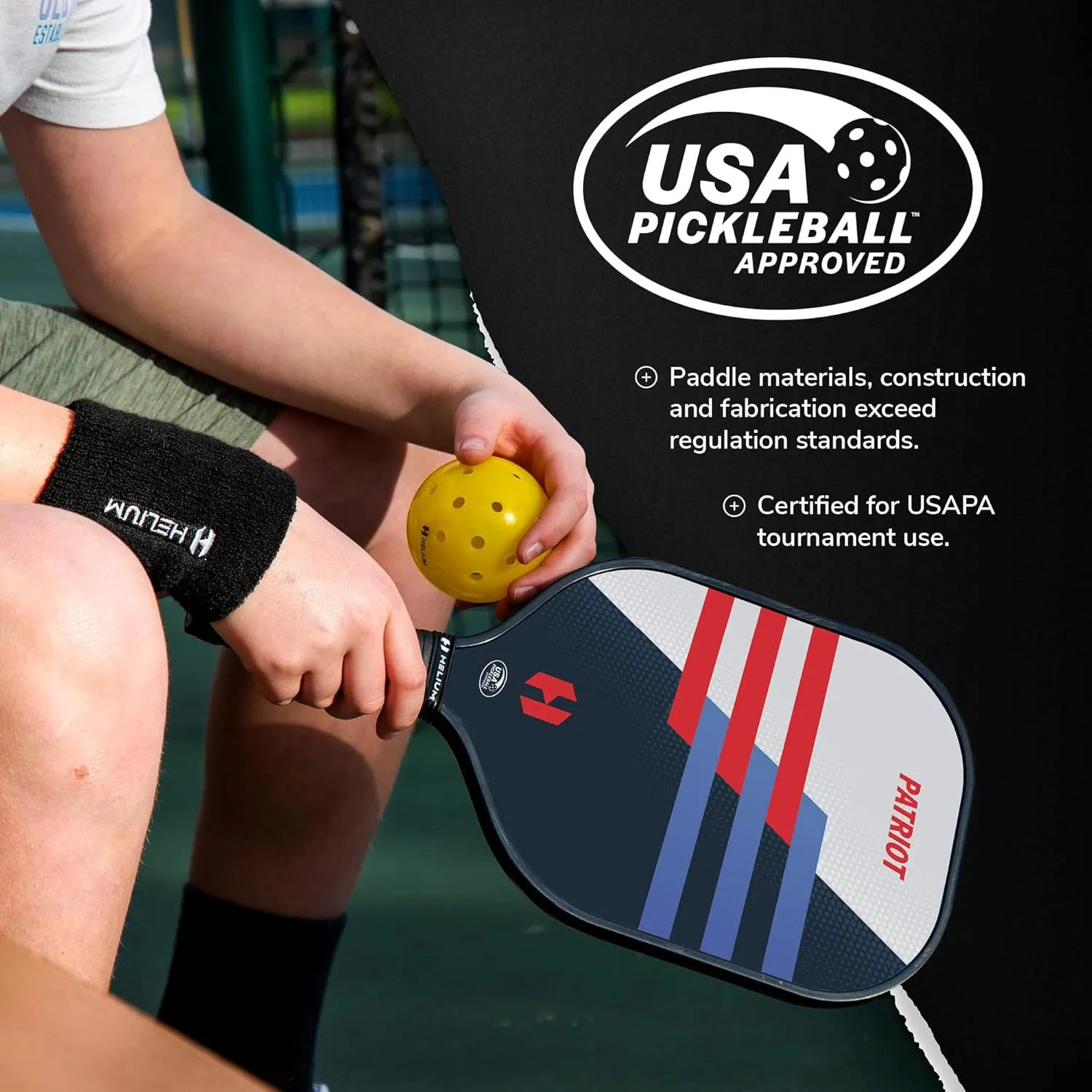 Helium Pickleball Paddle Set of 2 - USAPA Certified - Graphite Fiberglass Surface, Lightweight Honeycomb Core