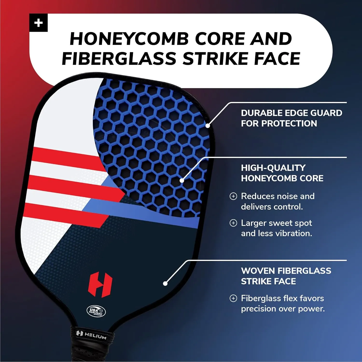 Helium Pickleball Paddle Set of 2 - USAPA Certified - Graphite Fiberglass Surface, Lightweight Honeycomb Core