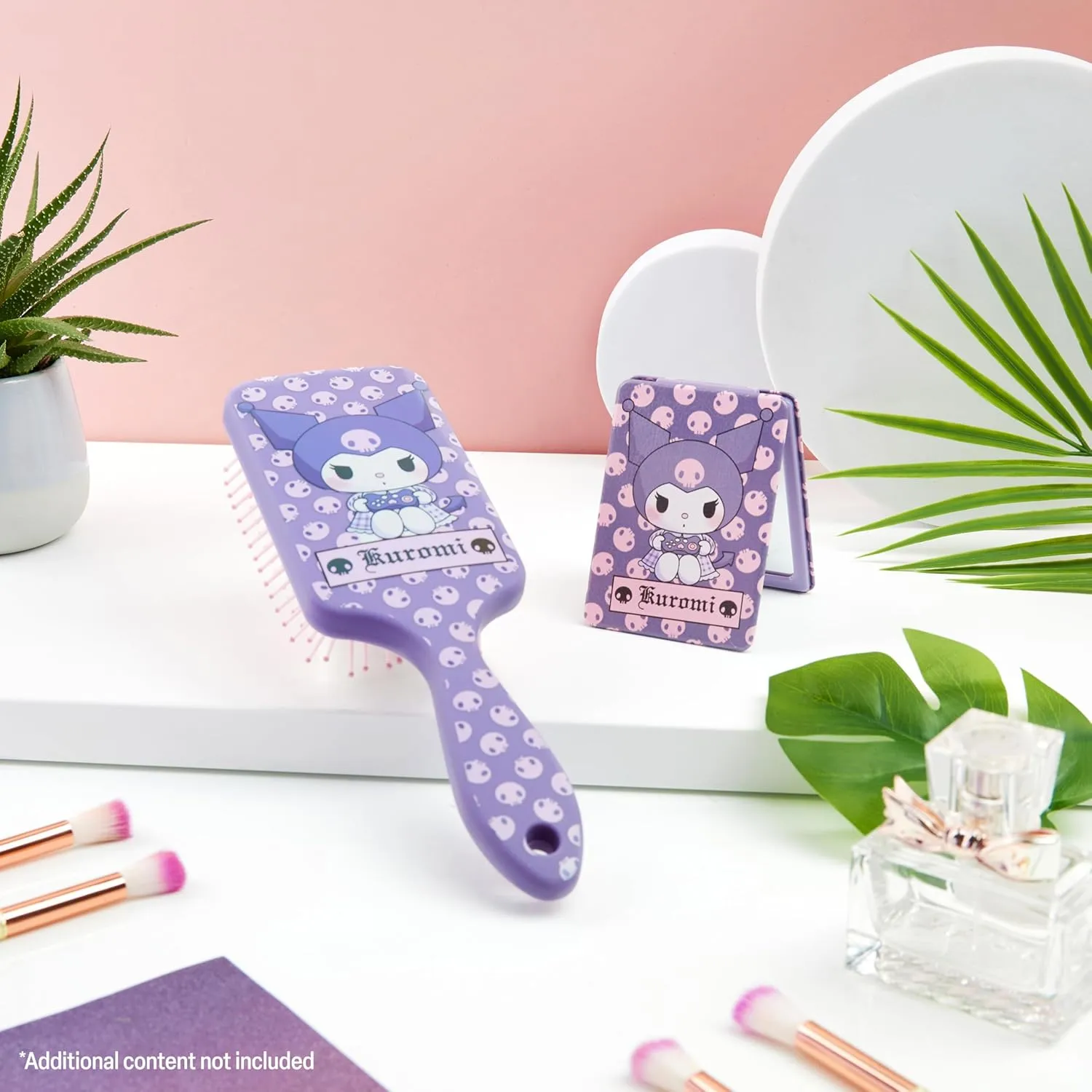 Hello Kitty Detangle Hair Brush for Women, Teenagers, and Girls, Kawaii Hair Accessories - Cute Gifts for Her (Kuromi Brush & Mirror)