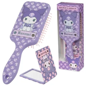 Hello Kitty Detangle Hair Brush for Women, Teenagers, and Girls, Kawaii Hair Accessories - Cute Gifts for Her (Kuromi Brush & Mirror)