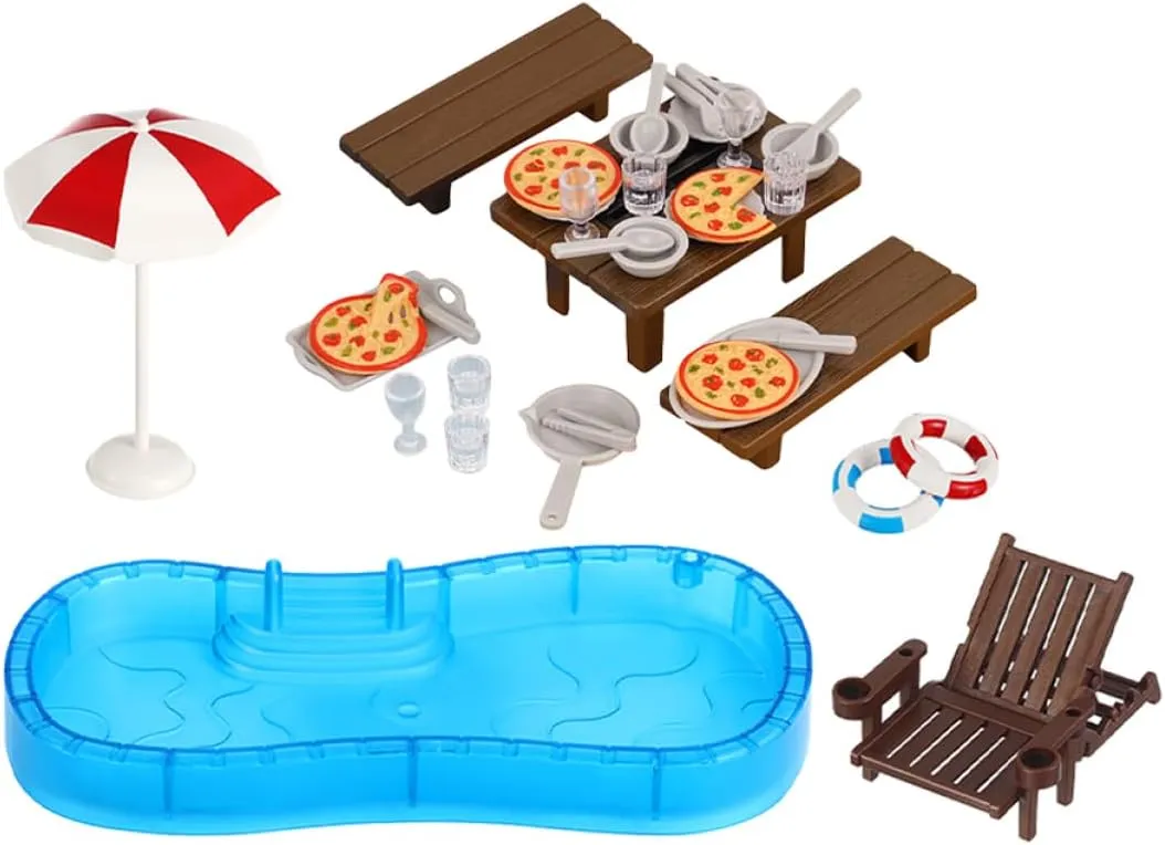 HEMOTON 2Sets Miniature Dollhouse Pool Accessory Set Stylish Swimming Pool Kit for Dollhouse Includes Lounge Chair Poolside Furniture for Miniature Playtime Fun