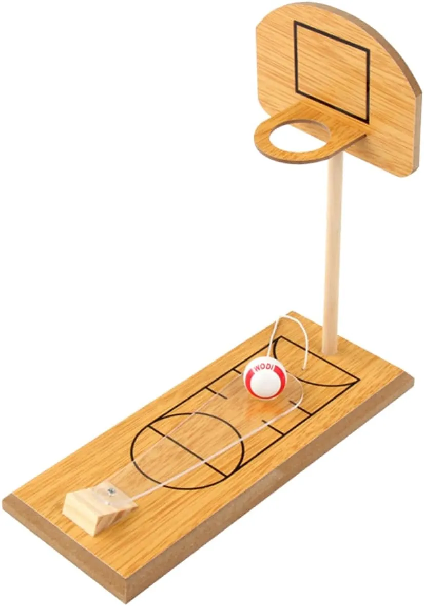 Hemoton Wooden Tabletop Basketball Game Set Portable Mini Indoor Outdoor Fun Sports for Office Home Relief Hand Eye Coordination Enhancer