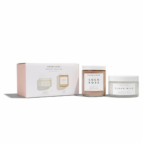 HERBIVORE Instant Vacation Silky Soft Body Gift Set | Coco Rose Coconut Oil Body Polish & Cloud Milk Coconut   Maca Firming Body Cream, Plant Based, Vegan, Cruelty Free